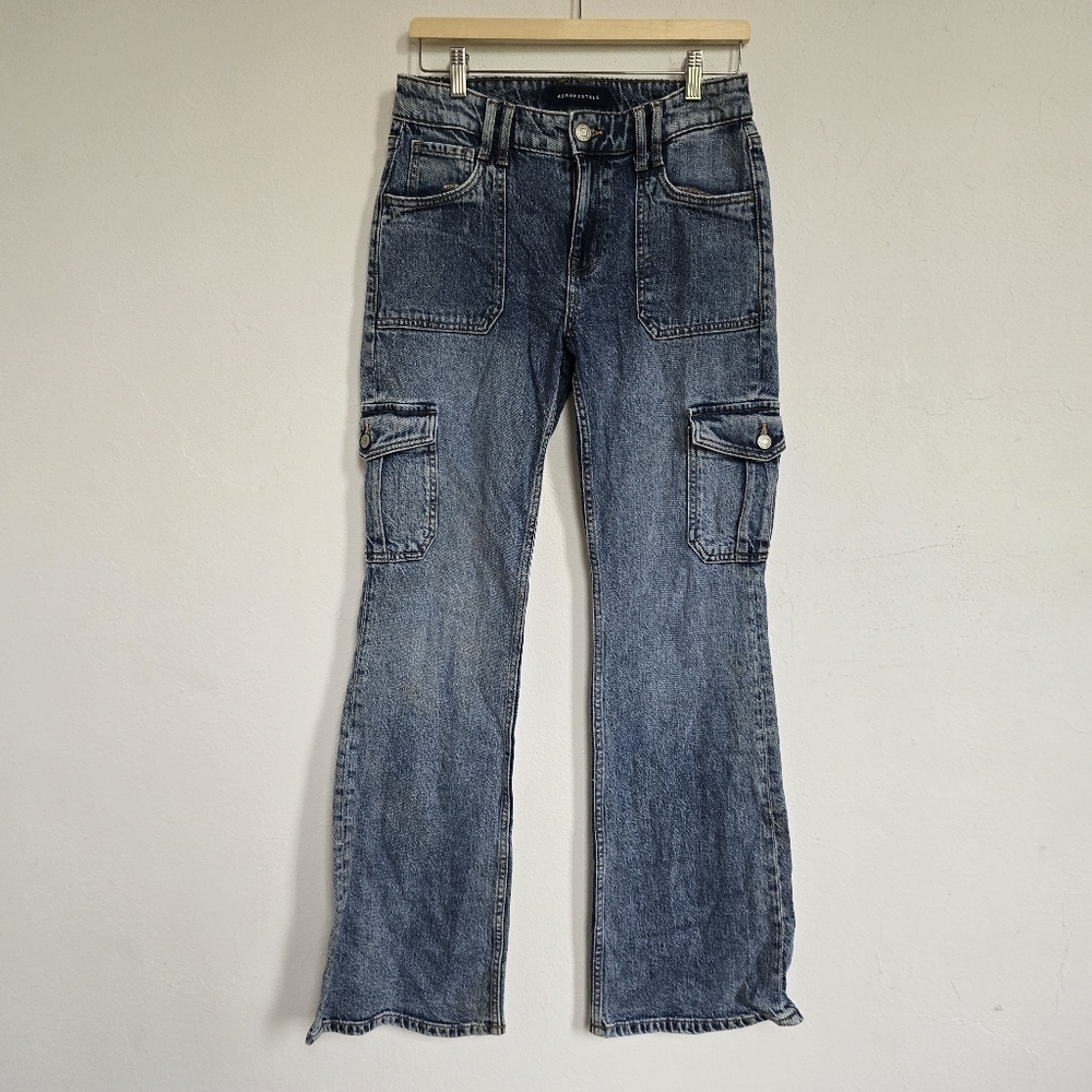Aeropostale Flare Mid-Rise Cargo Washed Jeans Size 6R - Picture 2 of 12